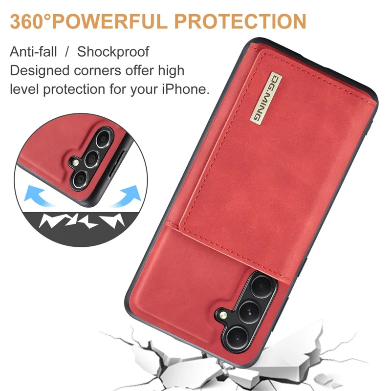 DG.MING M1 Series for Samsung Galaxy A15 4G / A15 5G Case Detachable Wallet Phone Cover - Red