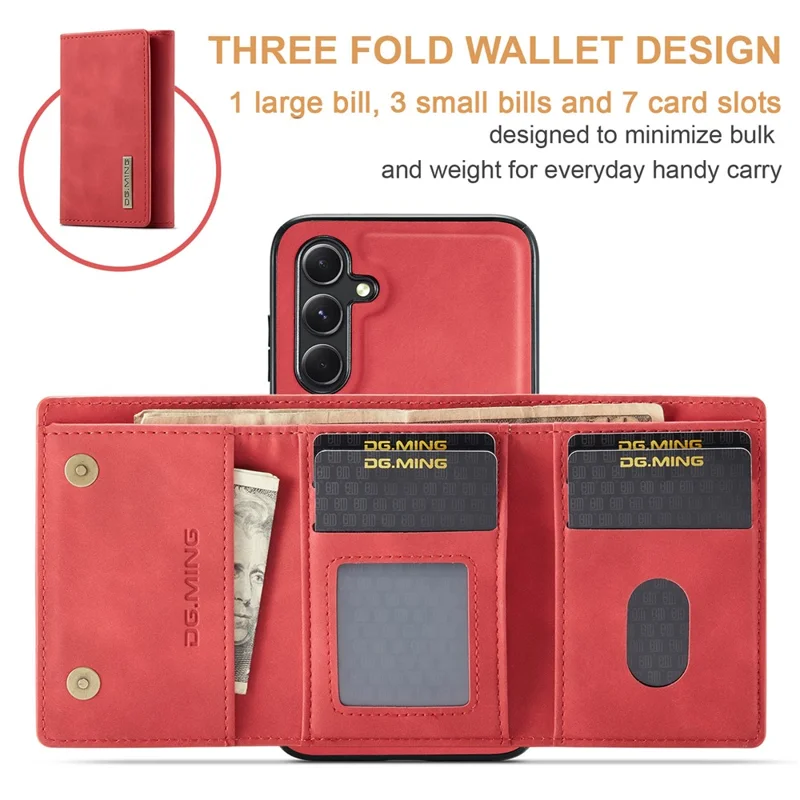 DG.MING M1 Series for Samsung Galaxy A15 4G / A15 5G Case Detachable Wallet Phone Cover - Red