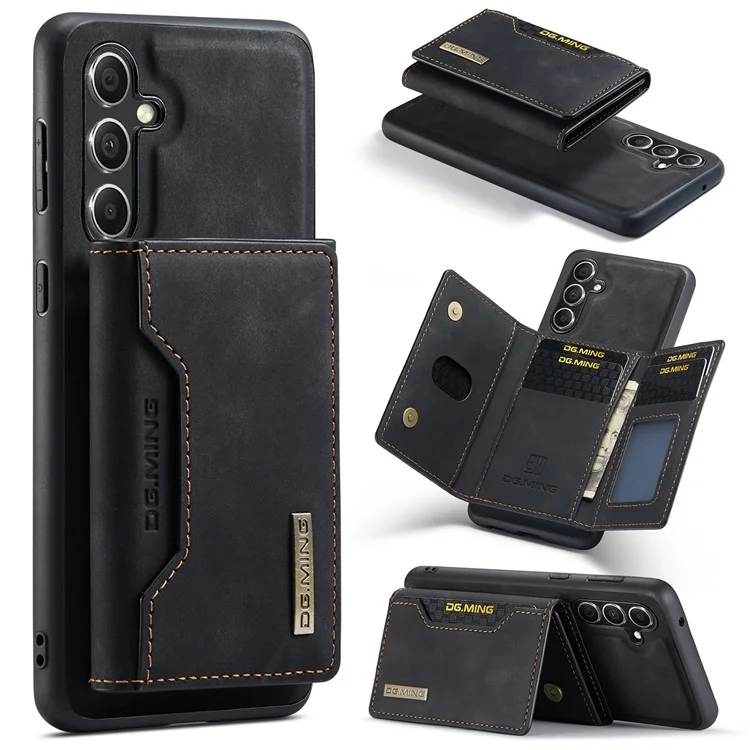 DG.MING Série M2 para Samsung Galaxy A15 4G / 5G Capa Destacável 2-em-1 Carteira Capa de Couro para Celular - Preto