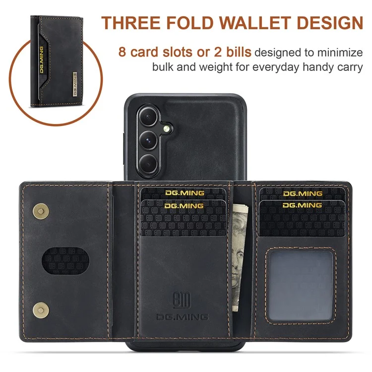 DG.MING Série M2 para Samsung Galaxy A15 4G / 5G Capa Destacável 2-em-1 Carteira Capa de Couro para Celular - Preto