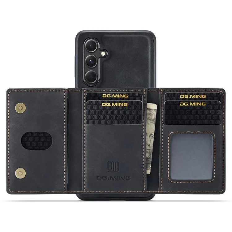 DG.MING Série M2 para Samsung Galaxy A15 4G / 5G Capa Destacável 2-em-1 Carteira Capa de Couro para Celular - Preto
