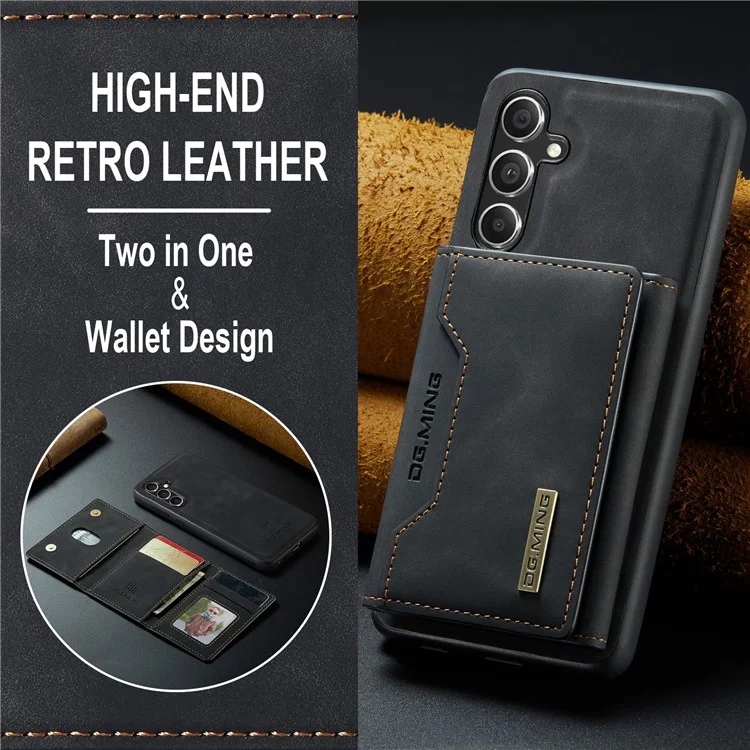 DG.MING Série M2 para Samsung Galaxy A15 4G / 5G Capa Destacável 2-em-1 Carteira Capa de Couro para Celular - Preto