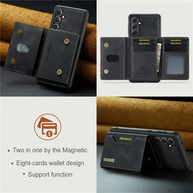 DG.MING Série M2 para Samsung Galaxy A15 4G / 5G Capa Destacável 2-em-1 Carteira Capa de Couro para Celular - Preto