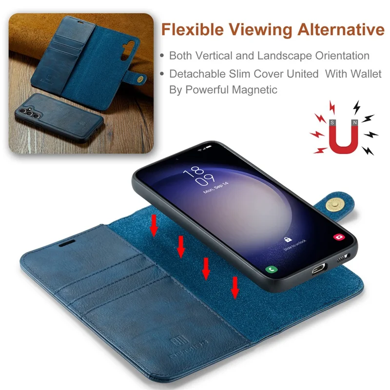DG.MING for Samsung Galaxy A55 5G Case Detachable Split Leather Phone Cover with Stand Wallet - Blue