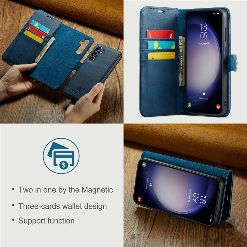 DG.MING for Samsung Galaxy A55 5G Case Detachable Split Leather Phone Cover with Stand Wallet - Blue
