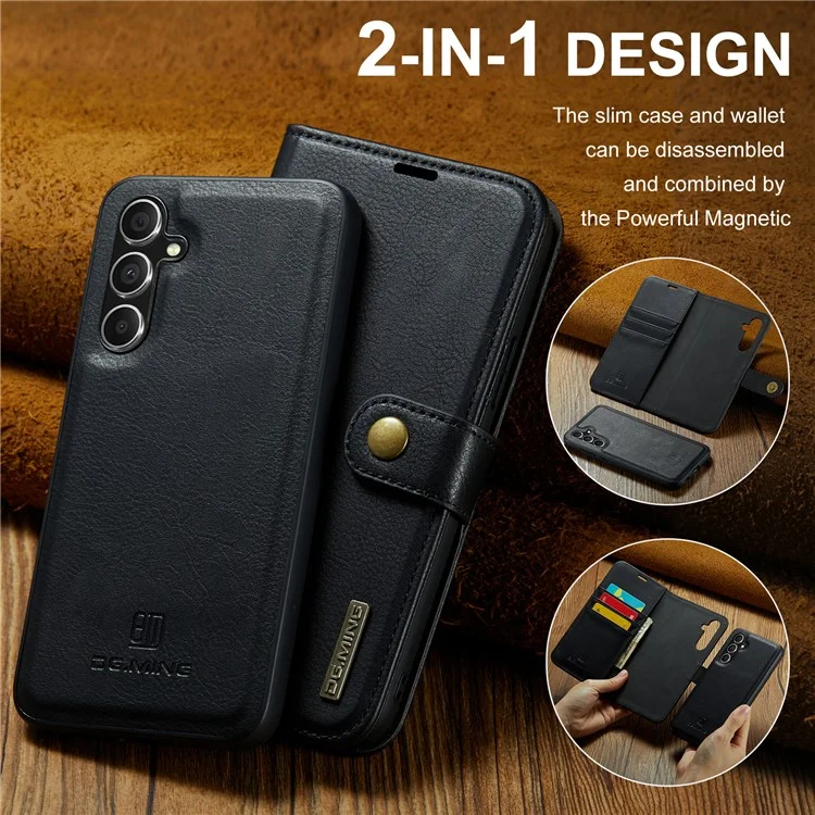 DG.MING für Samsung Galaxy A35 5G Wallet Case Abnehmbare Split Leder Handyhülle - Schwarz