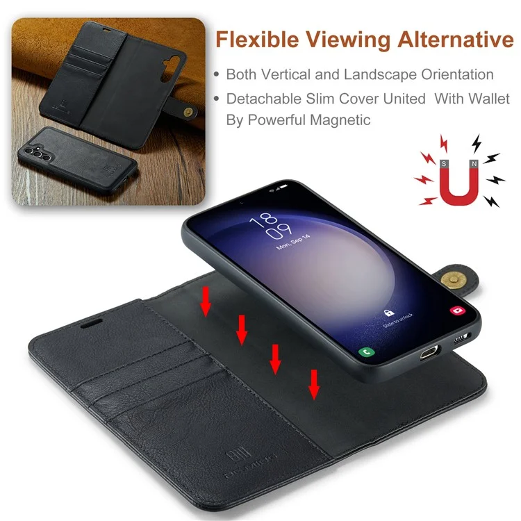 DG.MING für Samsung Galaxy A35 5G Wallet Case Abnehmbare Split Leder Handyhülle - Schwarz