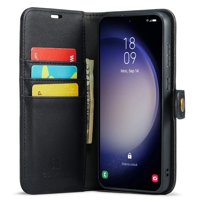 DG.MING for Samsung Galaxy A15 4G / A15 5G Case Detachable Split Leather Wallet Phone Cover - Black