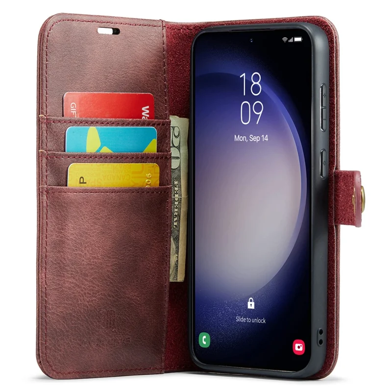 DG.MING for Samsung Galaxy A15 4G / A15 5G Case Detachable Split Leather Wallet Phone Cover - Red