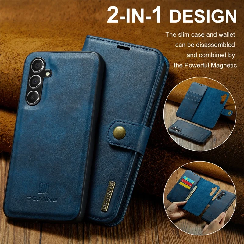 DG.MING per custodia Samsung Galaxy A15 4G / A15 5G Custodia a portafoglio in pelle divisibile - Blu
