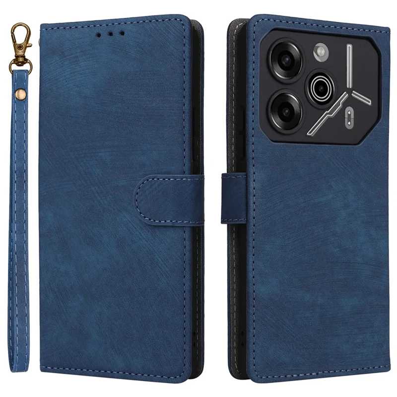 For TECNO Pova 6 Pro 5G LI9 Case RFID Blocking Leather Phone Wallet Cover with Hand Strap - Blue