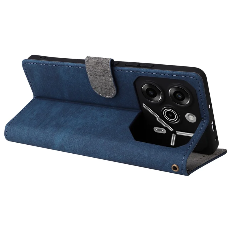 For TECNO Pova 6 Pro 5G LI9 Case RFID Blocking Leather Phone Wallet Cover with Hand Strap - Blue