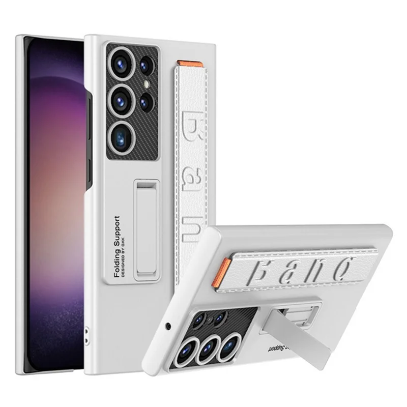 For Samsung Galaxy S24 Ultra Case Wristband Design Ultra Thin PU Leather+PC Phone Cover - Silver