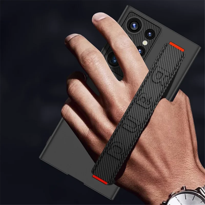 For Samsung Galaxy S24 Ultra Case Wristband Design Ultra Thin PU Leather+PC Phone Cover - Silver