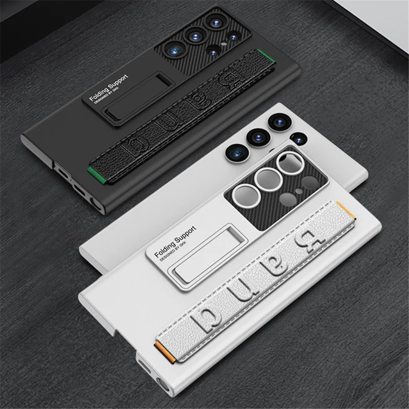 For Samsung Galaxy S24 Ultra Case Wristband Design Ultra Thin PU Leather+PC Phone Cover - Silver