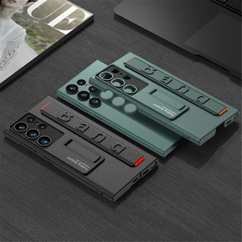 For Samsung Galaxy S24 Ultra Case Wristband Design Ultra Thin PU Leather+PC Phone Cover - Silver