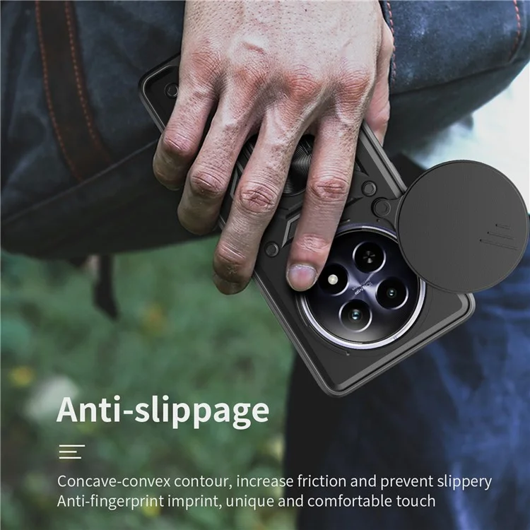 For Realme 12 5G Camera Protection Case PC+TPU Military Grade Finger Ring Kickstand Phone Cover - Black