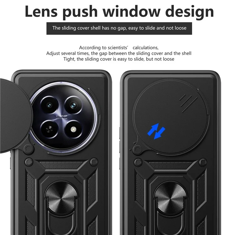 For Realme 12 5G Camera Protection Case PC+TPU Military Grade Finger Ring Kickstand Phone Cover - Black