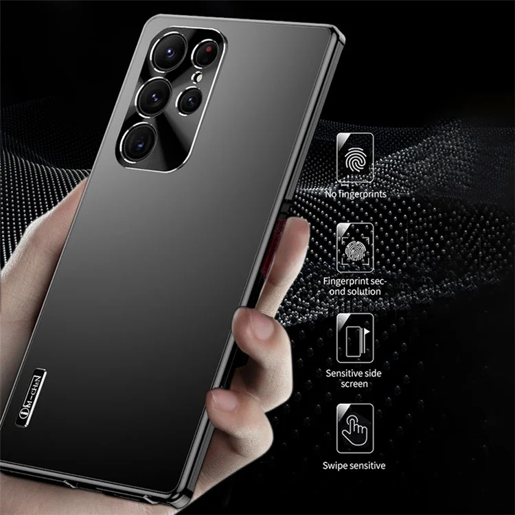 IM-CHEN Per Samsung Galaxy S23 Ultra Case Anti-Scratch Hard PC Metal Frame Matte Phone Cover - Nero