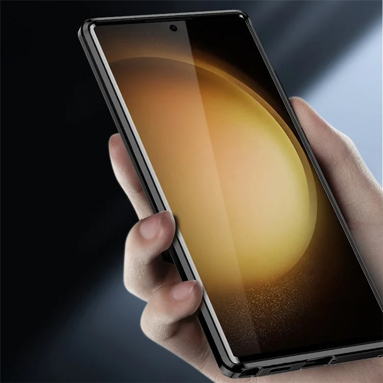 IM-CHEN Per Samsung Galaxy S23 Ultra Case Anti-Scratch Hard PC Metal Frame Matte Phone Cover - Nero