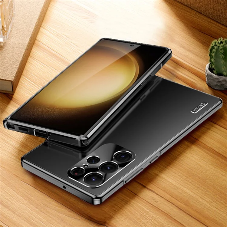 IM-CHEN Per Samsung Galaxy S23 Ultra Case Anti-Scratch Hard PC Metal Frame Matte Phone Cover - Nero