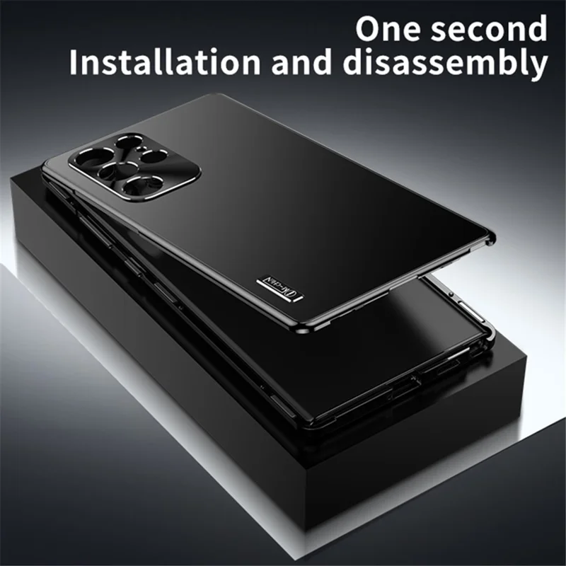 IM-CHEN For Samsung Galaxy S24 Ultra Case Buckle Lock Design Hard PC Metal Frame Phone Cover - Blue