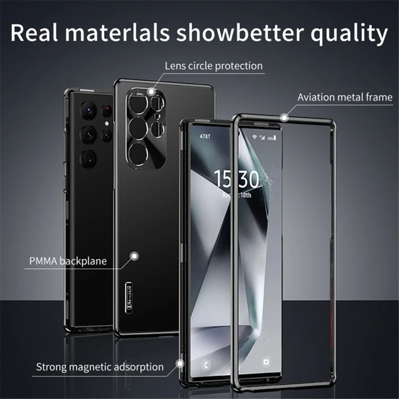 IM-CHEN For Samsung Galaxy S24 Ultra Case Buckle Lock Design Hard PC Metal Frame Phone Cover - Blue