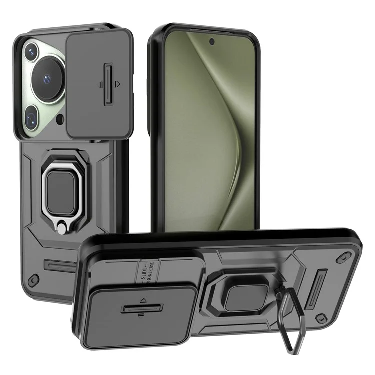 Para Huawei Pura 70 Ultra Case Kickstand Funda a prueba de golpes de PC+TPU Cubierta de teléfono Protección de cámara - Negro