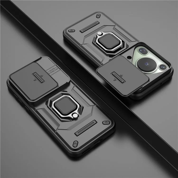 Para Huawei Pura 70 Ultra Case Kickstand Funda a prueba de golpes de PC+TPU Cubierta de teléfono Protección de cámara - Negro