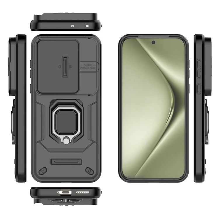 Para Huawei Pura 70 Ultra Case Kickstand Funda a prueba de golpes de PC+TPU Cubierta de teléfono Protección de cámara - Negro