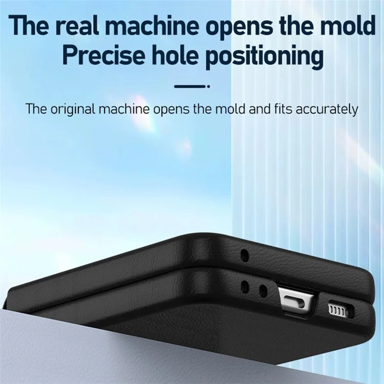 Para Samsung Galaxy Z Flip5 5G Retractable Hinge PU Leather Coated PC Phone Case with Rear Screen Film - Purple