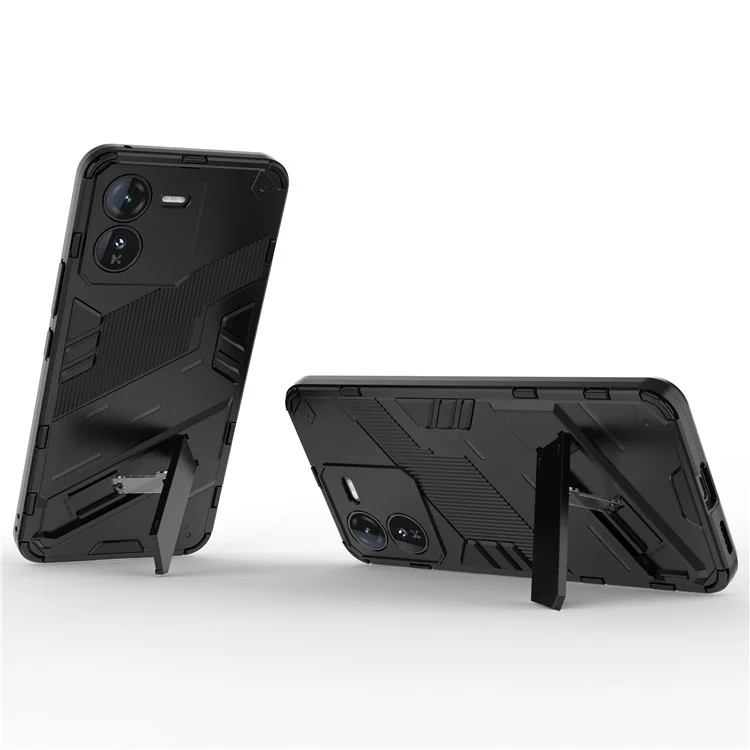 Чехол с подставкой для vivo iQOO Z9 5G, ударопрочный, из поликарбоната + TPU - черный
