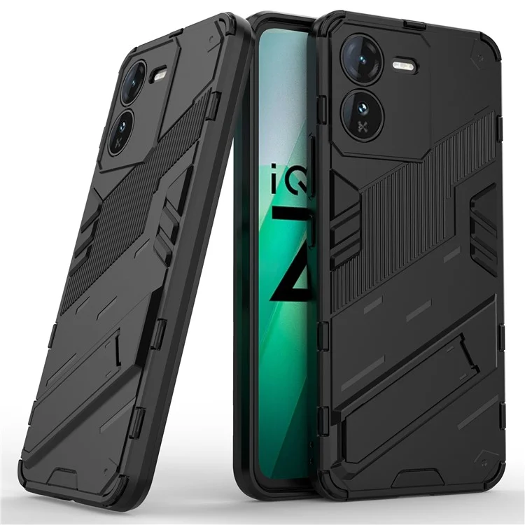 Чехол с подставкой для vivo iQOO Z9 5G, ударопрочный, из поликарбоната + TPU - черный