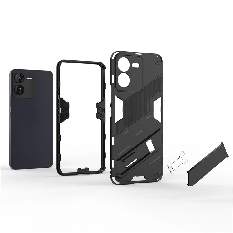 Чехол с подставкой для vivo iQOO Z9 5G, ударопрочный, из поликарбоната + TPU - черный