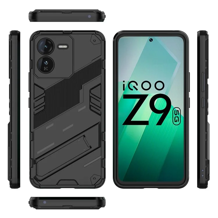 Чехол с подставкой для vivo iQOO Z9 5G, ударопрочный, из поликарбоната + TPU - черный