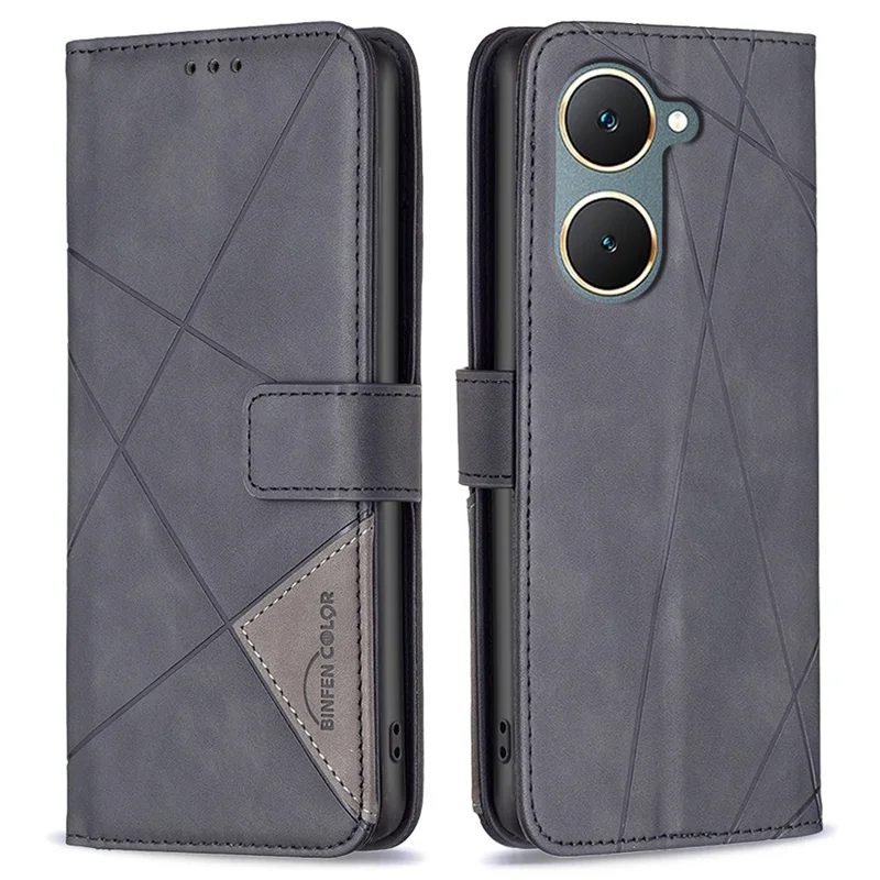 BINFEN COLOR For vivo Y03 Phone Cases Wallet Stand Geometry Imprint Leather Cover - Black
