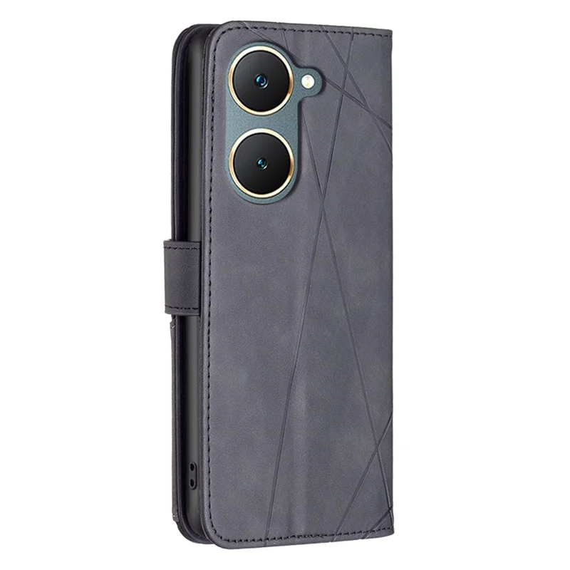 BINFEN COLOR For vivo Y03 Phone Cases Wallet Stand Geometry Imprint Leather Cover - Black