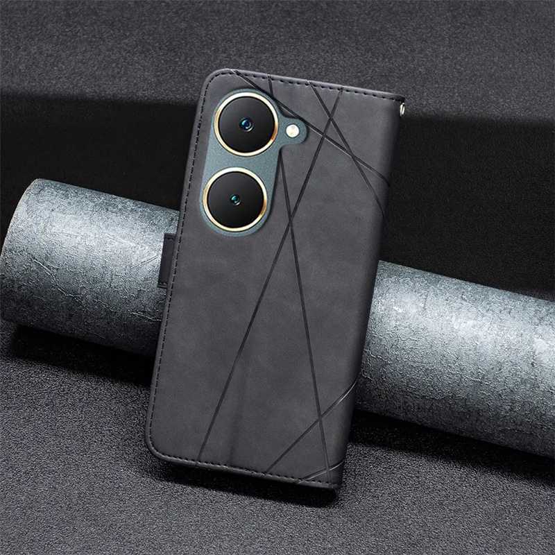 BINFEN COLOR For vivo Y03 Phone Cases Wallet Stand Geometry Imprint Leather Cover - Black
