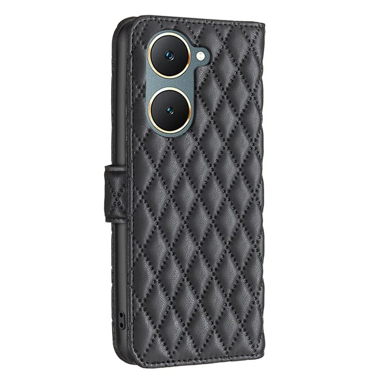 BINFEN COLOR BF Style-14 für vivo Y03 Wallet Case Rhombus Gitter PU Leder Handyhülle - Schwarz