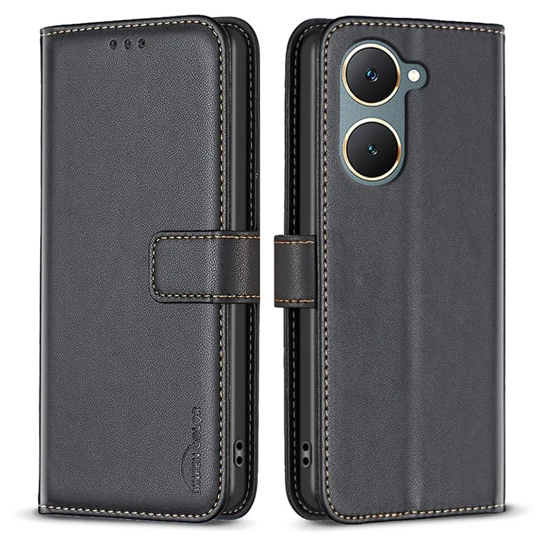 BINFEN COLOR BF17 Für vivo Y03 Wallet Case PU-Leder + TPU Flip-Handyhülle - Schwarz