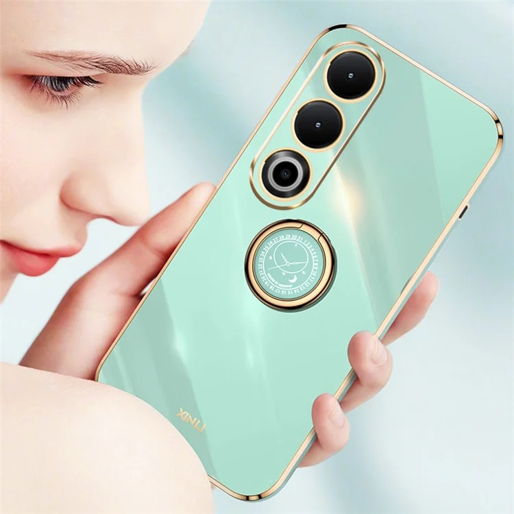 XINLI For OnePlus Nord CE4 5G TPU Case Ring Kickstand Electroplating Phone Cover - Cyan