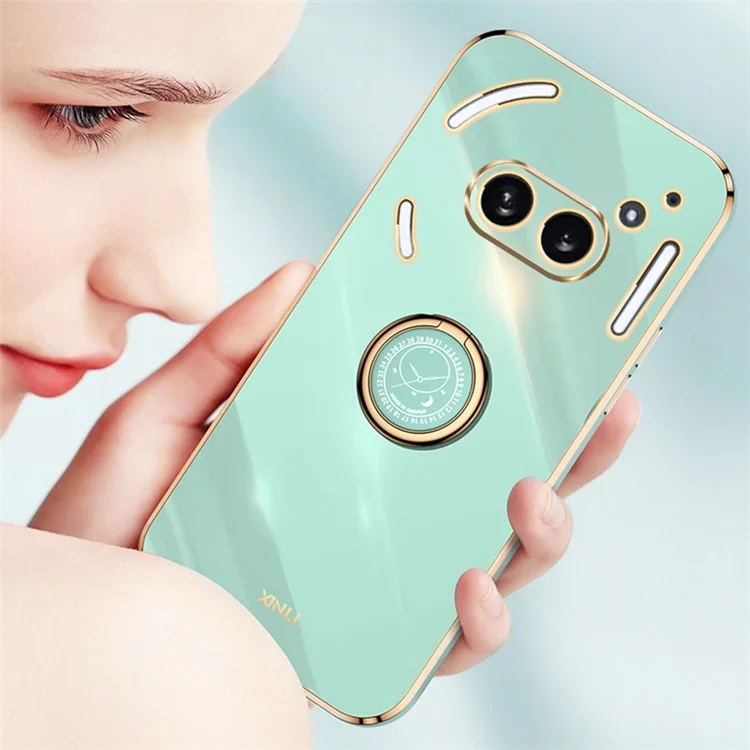 XINLI For Nothing Phone (2a) Cover Electroplating Ring Kickstand Soft TPU Phone Case - Cyan