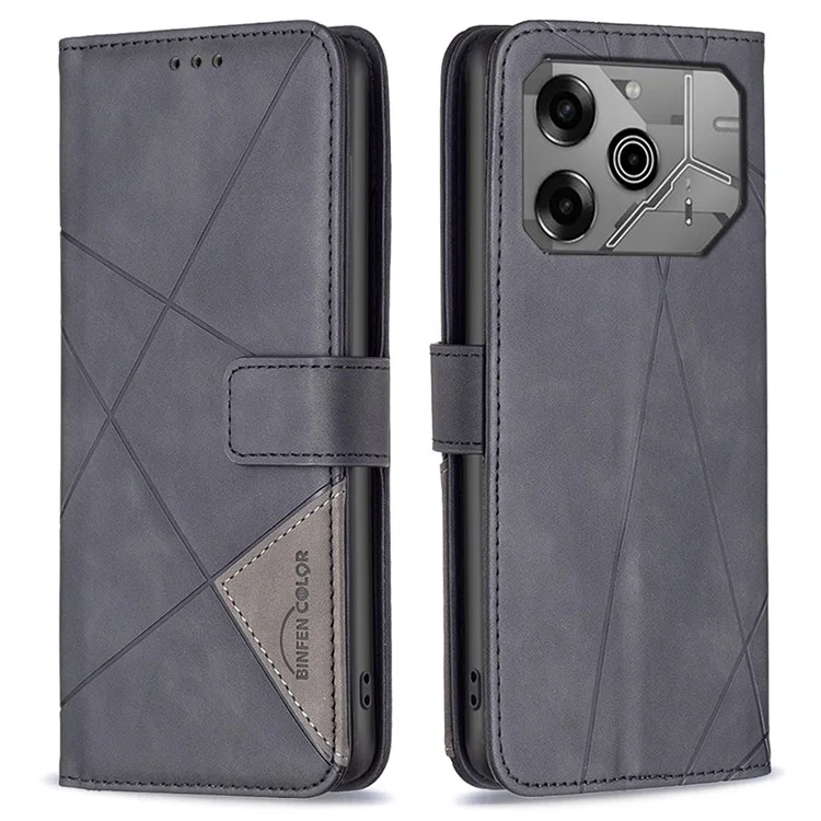 BINFEN COLOR For TECNO Pova 6 5G / Tecno Pova 6 Pro 5G Phone Cases Wallet Stand Geometry Imprinted Leather Cover - Black