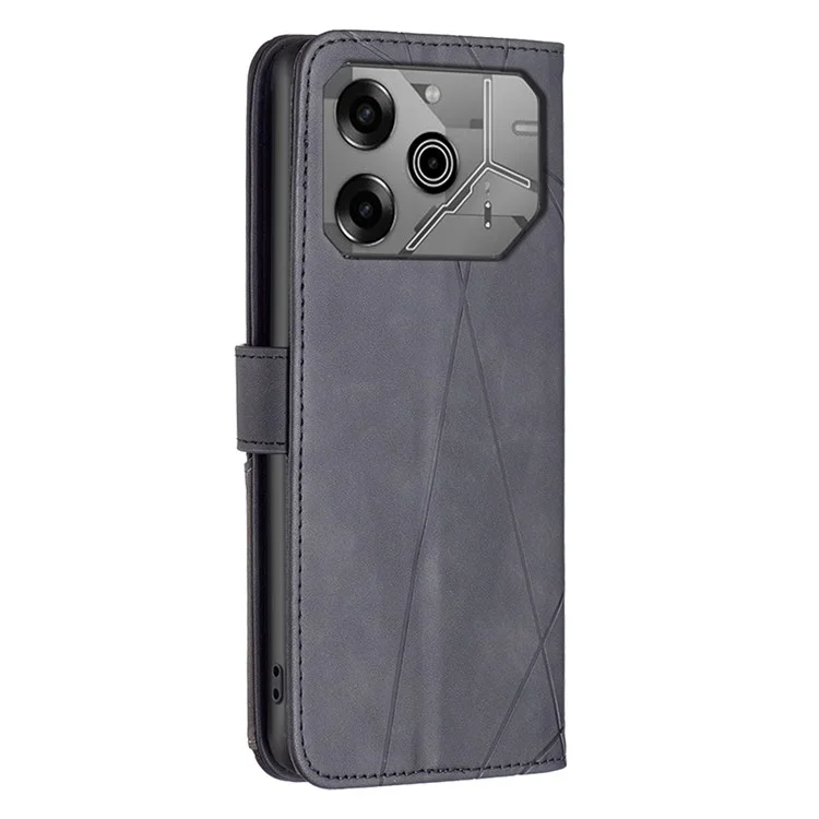 BINFEN COLOR For TECNO Pova 6 5G / Tecno Pova 6 Pro 5G Phone Cases Wallet Stand Geometry Imprinted Leather Cover - Black