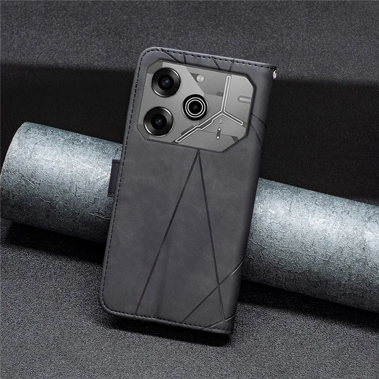 BINFEN COLOR For TECNO Pova 6 5G / Tecno Pova 6 Pro 5G Phone Cases Wallet Stand Geometry Imprinted Leather Cover - Black