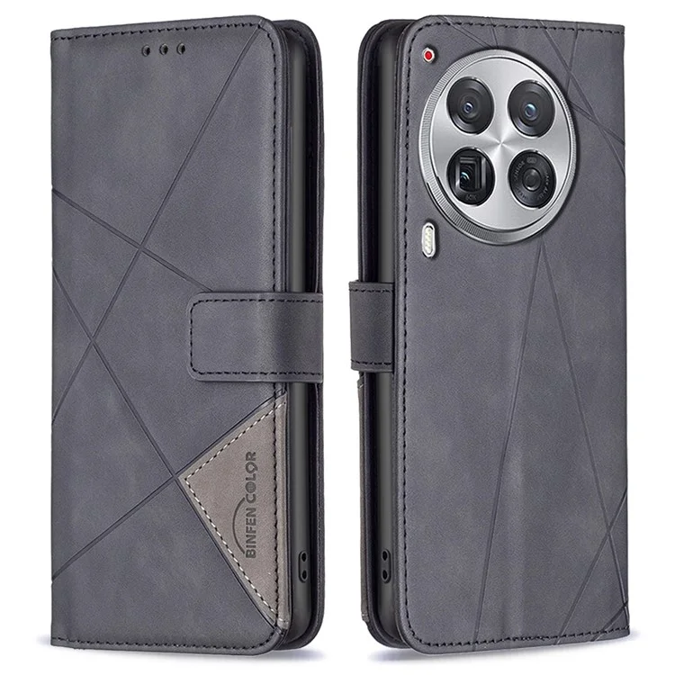 BINFEN COLOR For TECNO Camon 30 Premier 5G Phone Cases Wallet Stand Geometry Imprinted Leather Cover - Black