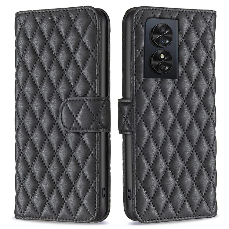 BINFEN COLOR BF Style-14 Para TCL 50 SE Funda Cartera Caso Cuadrícula Romboidal Funda de Piel Sintética - Negro