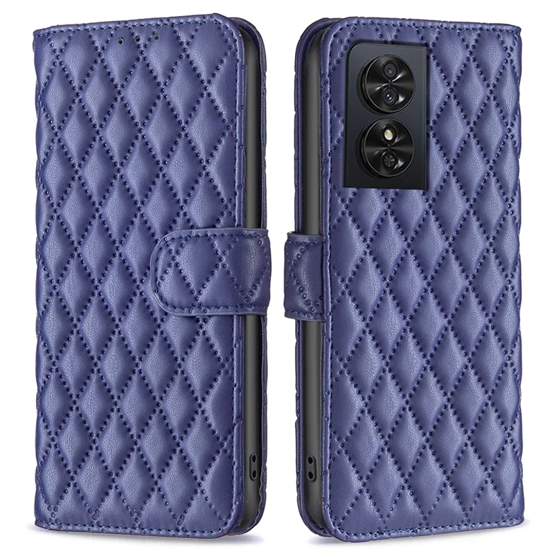 BINFEN COLOR BF Style-14 For TCL 50 SE Wallet Case Rhombus Grid PU Leather Phone Cover - Dark Blue