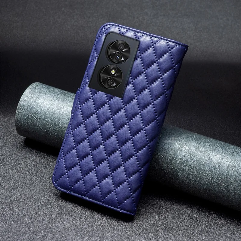 BINFEN COLOR BF Style-14 For TCL 50 SE Wallet Case Rhombus Grid PU Leather Phone Cover - Dark Blue
