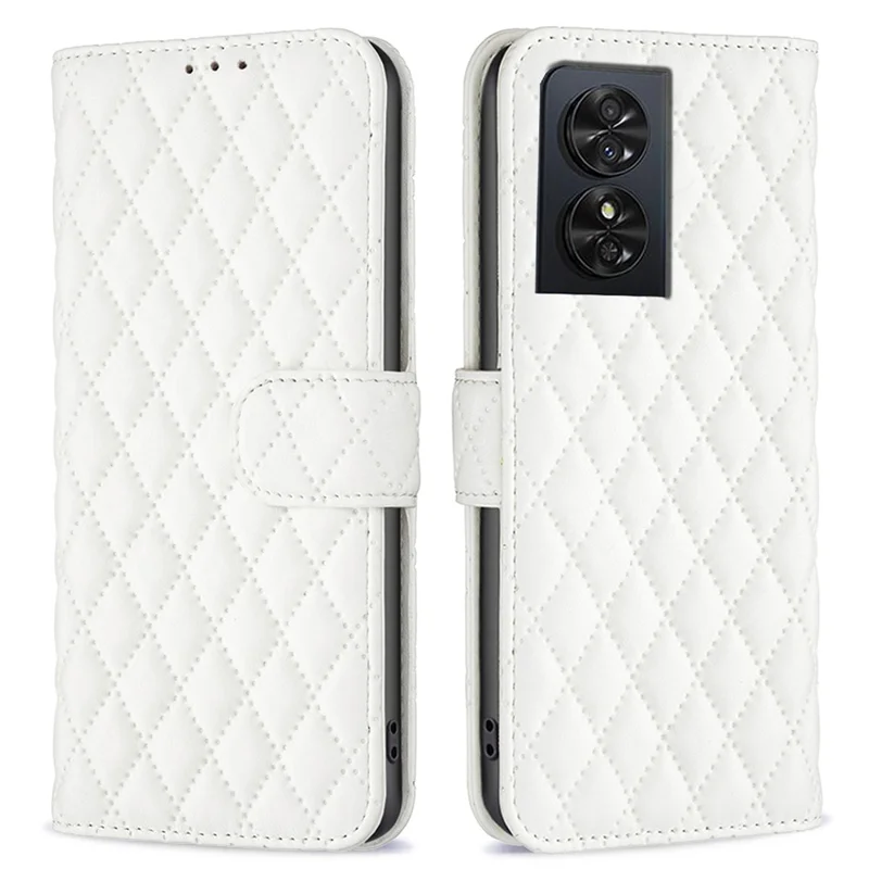 BINFEN COLOR BF Style-14 For TCL 50 SE Wallet Case Rhombus Grid PU Leather Phone Cover - White